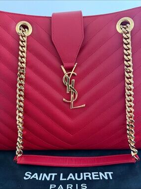 Authentic SAINT LAURENT GRAN DE POUDRE Shopper in Lipstick Red 💄